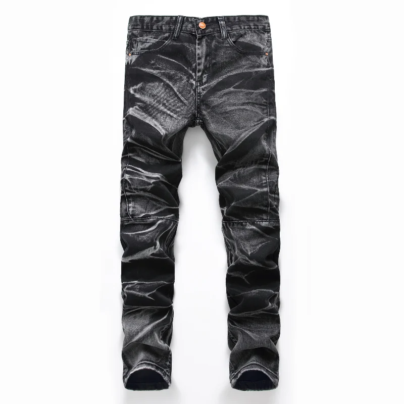 メンズスリムフィットジーンズ,ヴィンテージ,ユーズド加工,ハイストリート,ストレートレッグ,カジュアル,デニムパンツ,4色,新しい秋のコレクション