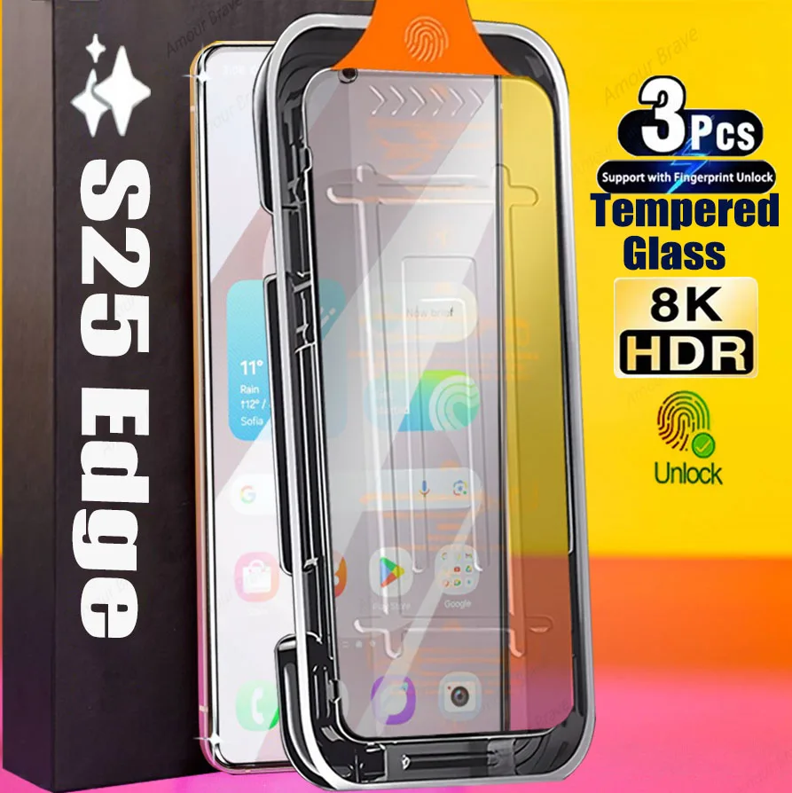 3Pcs Oleophobic Coating Tempered Glass for Samsung Galaxy S25 Edge S24 Plus S25 Ultra 5G Installation Dust Free Screen Protector