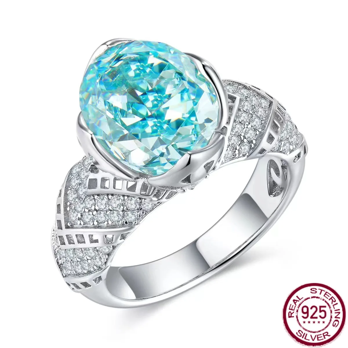 

New popular s925 pure silver full diamond 6-carat ice Palaiba lace design style luxurious wedding jewelry