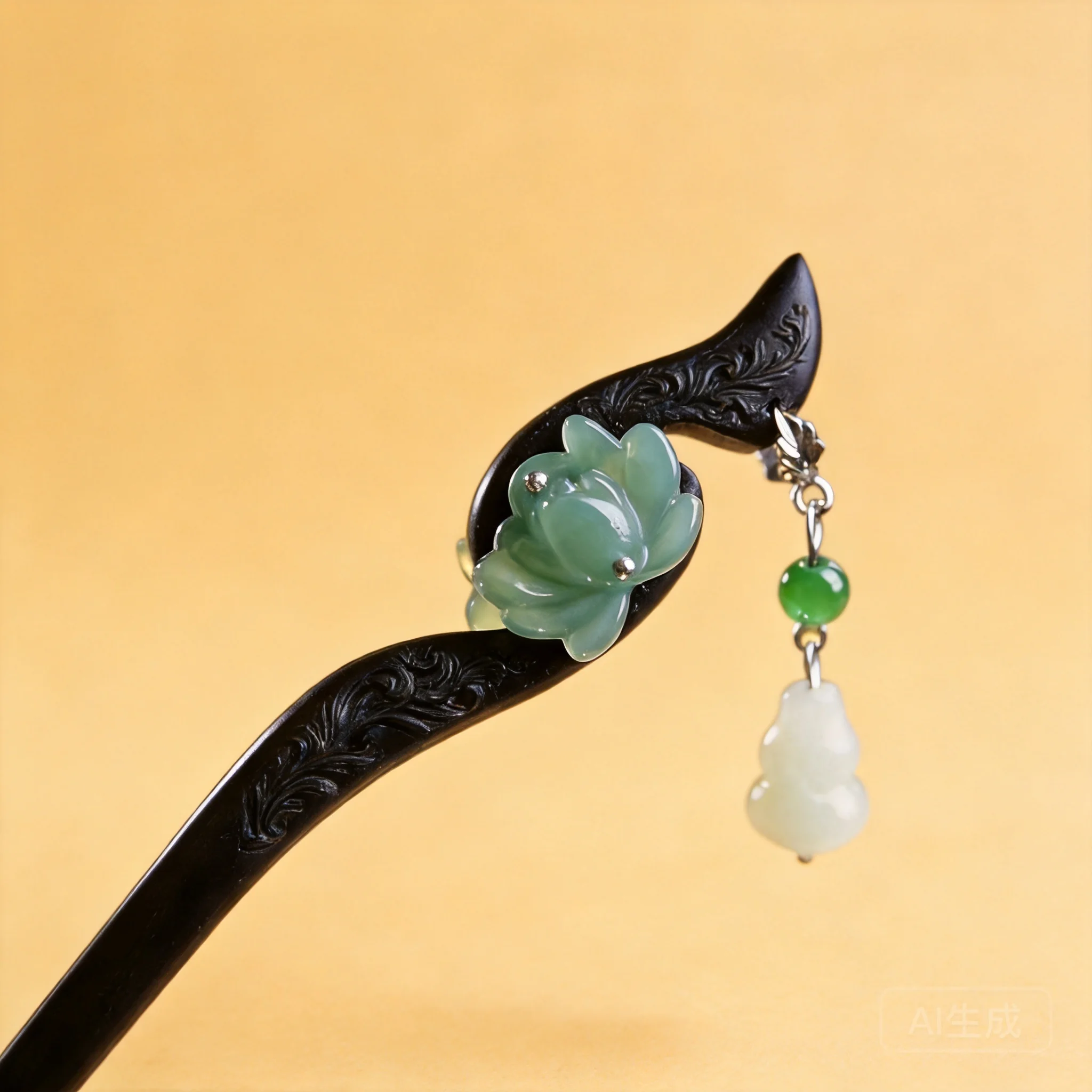 Chinese Style Ebony Wood Hair Stick Vintage Lotus Decor Hairpin With Gourd Tassel Pendant Hanfu Cheongsam Hair Accessory For Wom