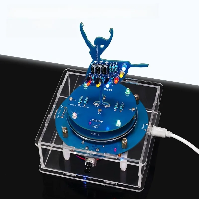 DIY Electronic Soldering Practice Kit, Rotatable Ballet Girl Music Box with Flowing LED Lights, Unassembled Shipping