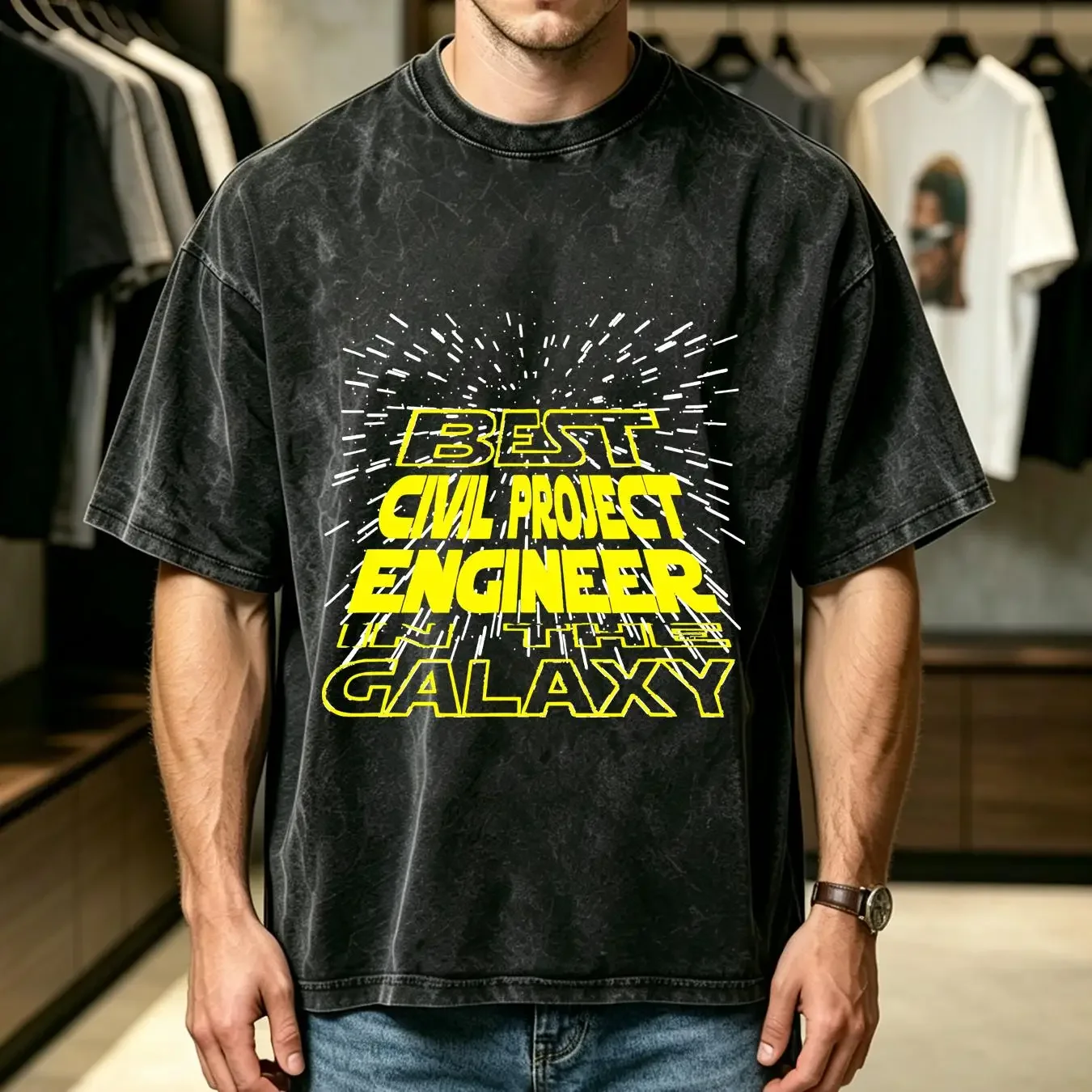 T-shirt délavé, casquette de baseball Snapback, chapeau tricoté, casquette vintage, délavé, unisexe, graphique, pour ingénieur de projets civils, Galaxy, Cool Job