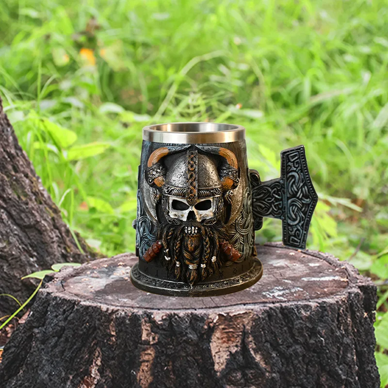 Creative Tankard Skull Viking Resin Stainless Steel Beer Mug Pirate Stein  Coffee Cup Tea Mug Tumbler Pub Bar Decor Drop Shippin