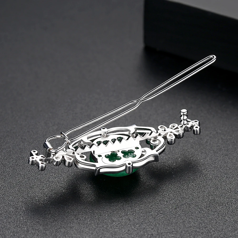 LUOTEEMI Classic Exquisite Imitation Jade Hair Clips for Women Vintage Wedding Engagement Bridal Hair Accessories Christmas Gift