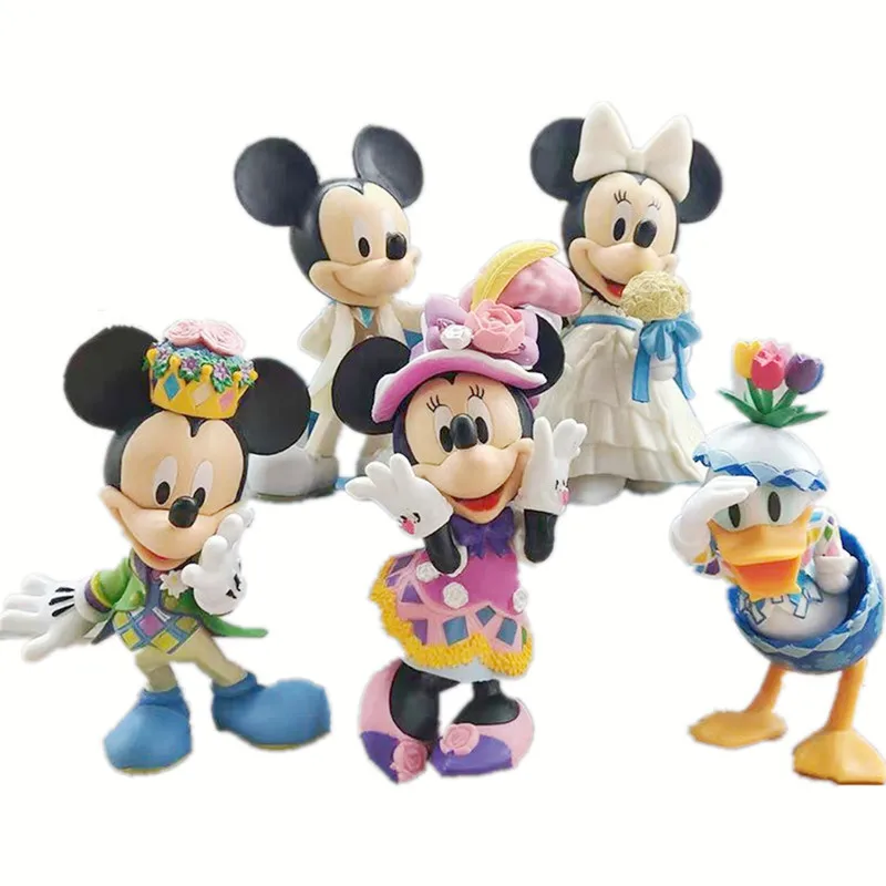 Disney 12cm Mickey Minnie Mouse Wedding Dress Model Dolls Kawaii Figurine Party Cake Diy Decorations Desk Ornament Wedding Gift