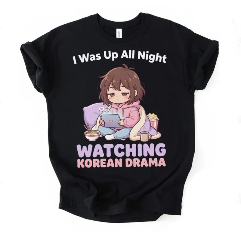 Korean Drama Watching T-Shirt Funny K Drama Lover Shirt Kdrama Obsessed Gifts Cute Anime Girl Printing Tee Cotton Y2k Streetwear