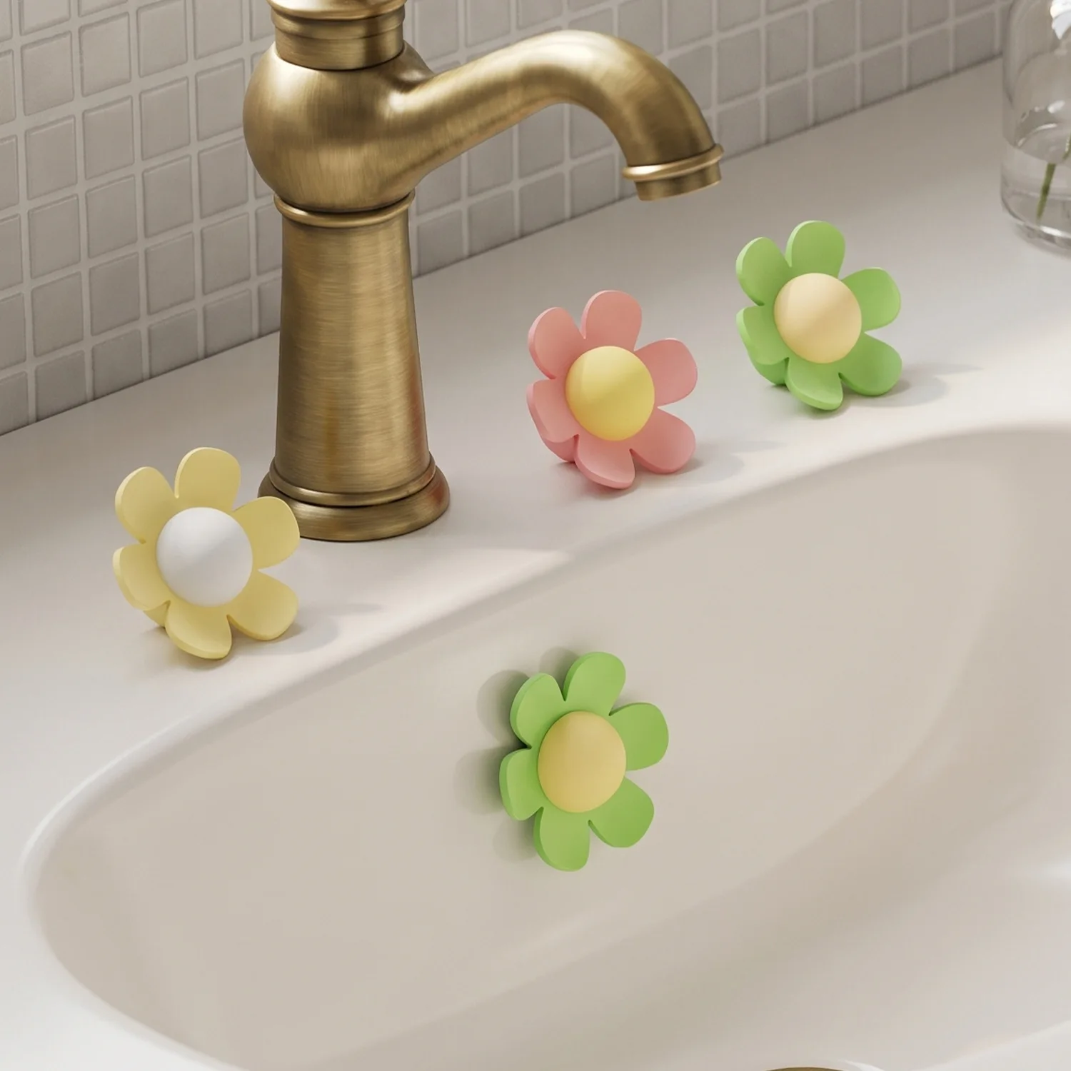 18/9 Pieces in Random Colors, Small Flower-Shaped Sink Overflow Hole Plug, Bathroom Sink Sealing Cover, Overflow Silicone Sealing Plug, Anti-Leak Stopper