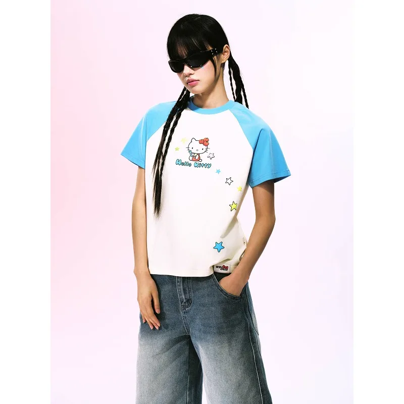 

Summer cartoon printed quick drying T-shirt for women with contrasting colors, fashionable and versatile short sleeves