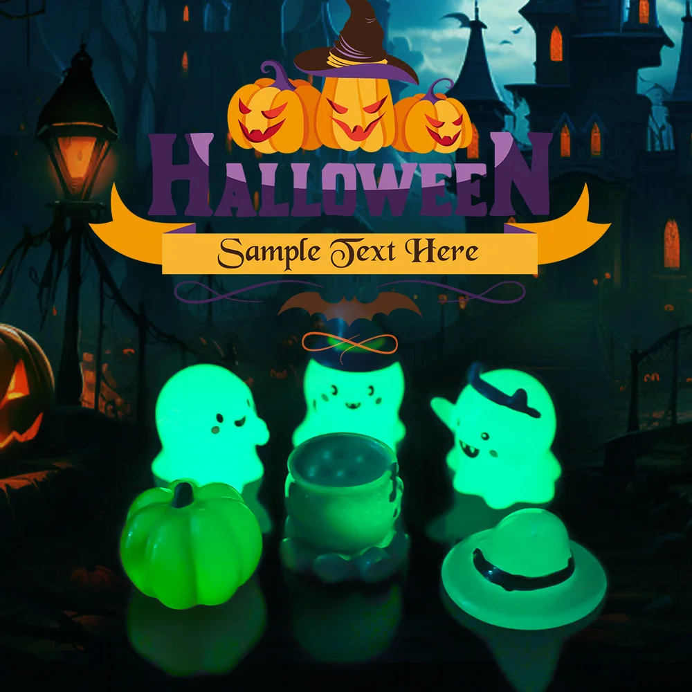 6pcs Set Halloween Luminous Wizard Ghost Decoration Children Decompression Toys Micro Landscape Gardening Accessories Ornaments