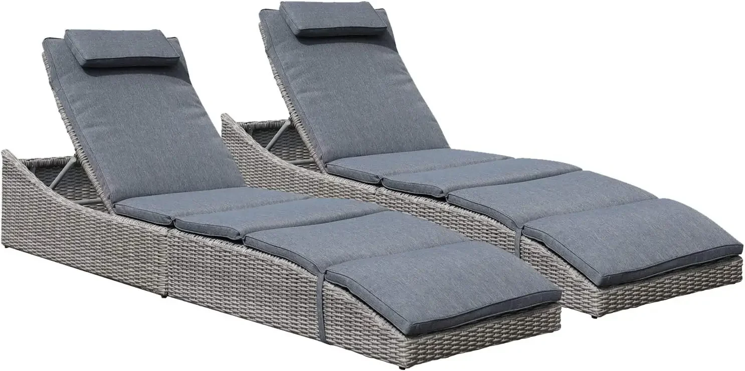 Folding Pool Lounge Chair Set of 2 Outdoor Adjustable Chaise Lounge Chair, Fully Assembled, Patio Reclining Sun