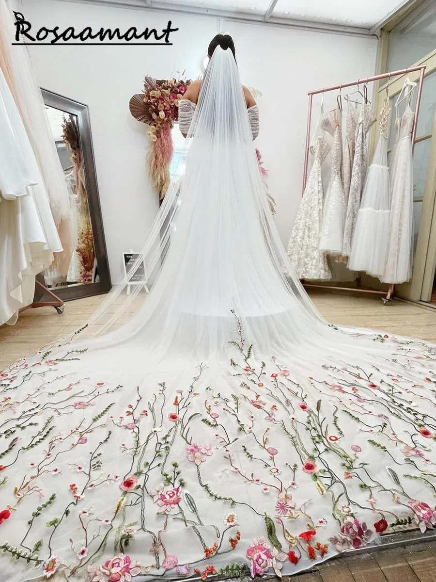 2023 Floral Veil  Print Flower Bridal Veil Long Wedding Veils Floral Veil