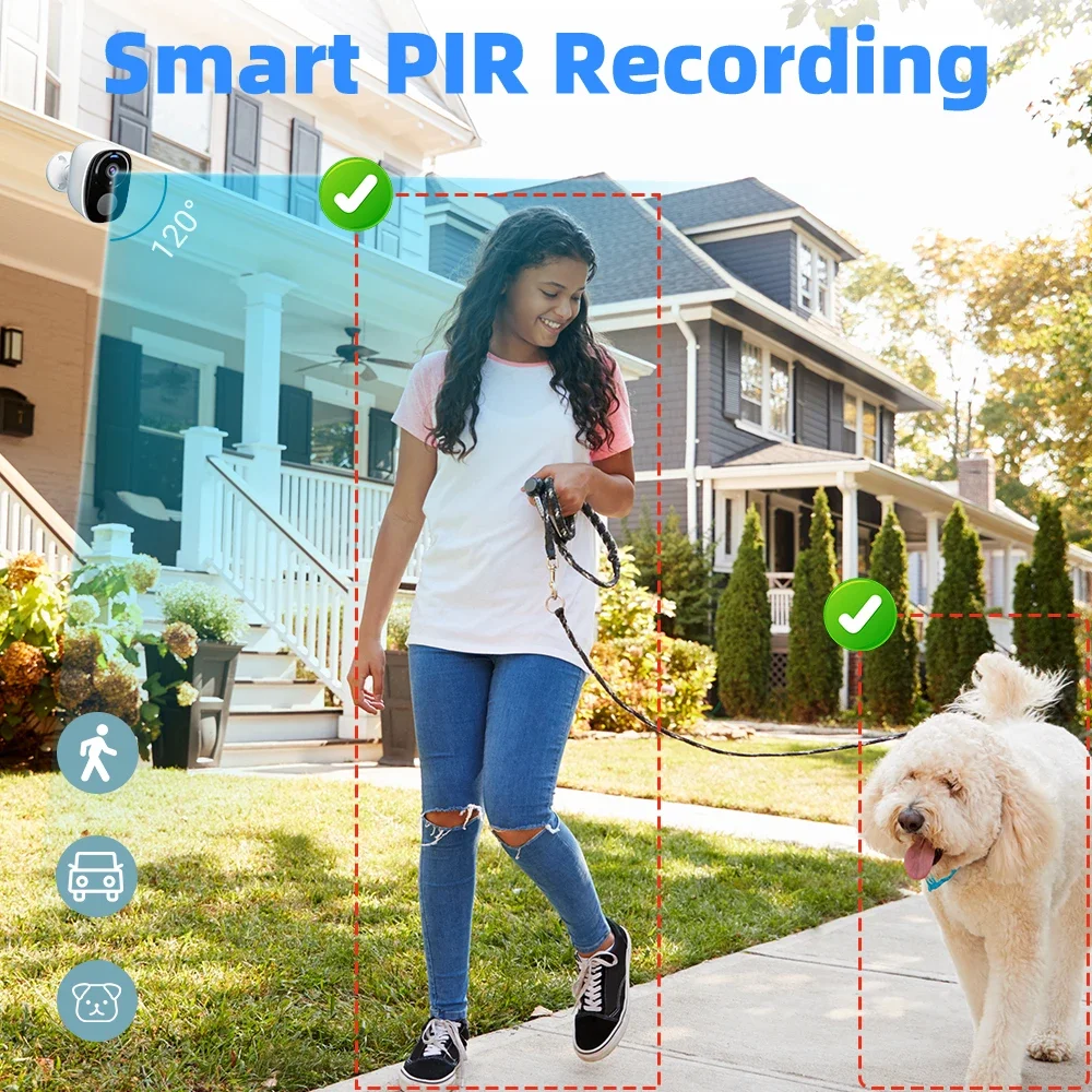 PEGATAH 5MP Telecamera di sicurezza solare Wireless Visione notturna a colori esterna Alimentata a batteria 2.4G WiFi PIR Telecamera Alexa impermeabile