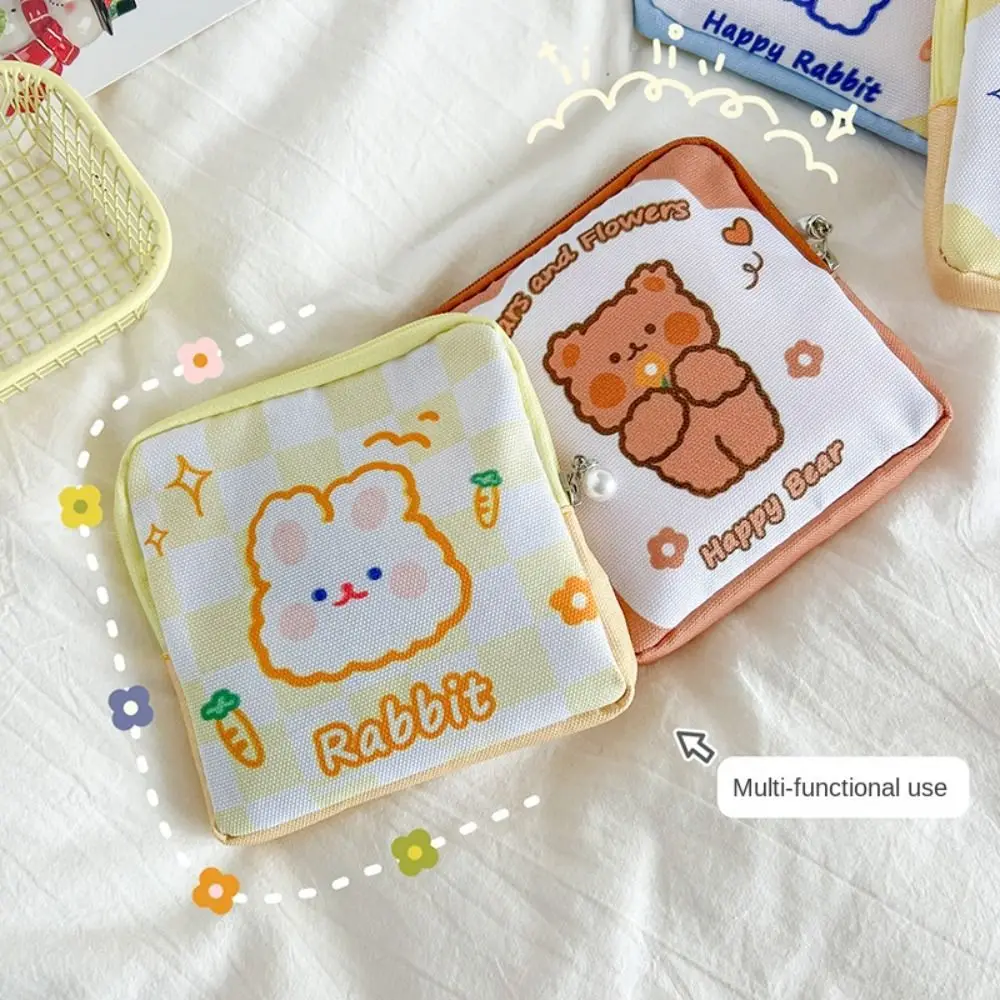 Cartoon Bear Rabbit Sanitary Mat Bag Credit Card Holder Makeup Organizer Tamper-Proof Storage Bag Cosmetics Napkin