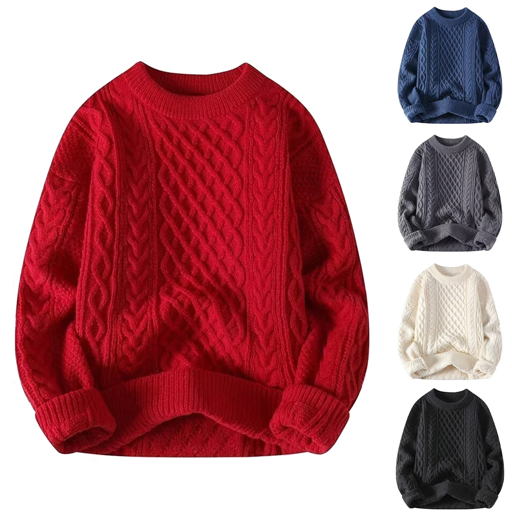 

Мужской модный вязаный свитер, повседневный пуловер с круглым вырезом, теплый внутренний свободный пуловер, уютный