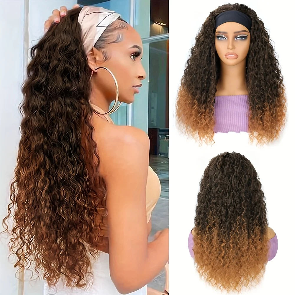 

Deep Wave Synthetic Headband Wig Natural Soft Curly Wavy Headband Wig Glueless Breathable Adjustable Headband Wig For Women