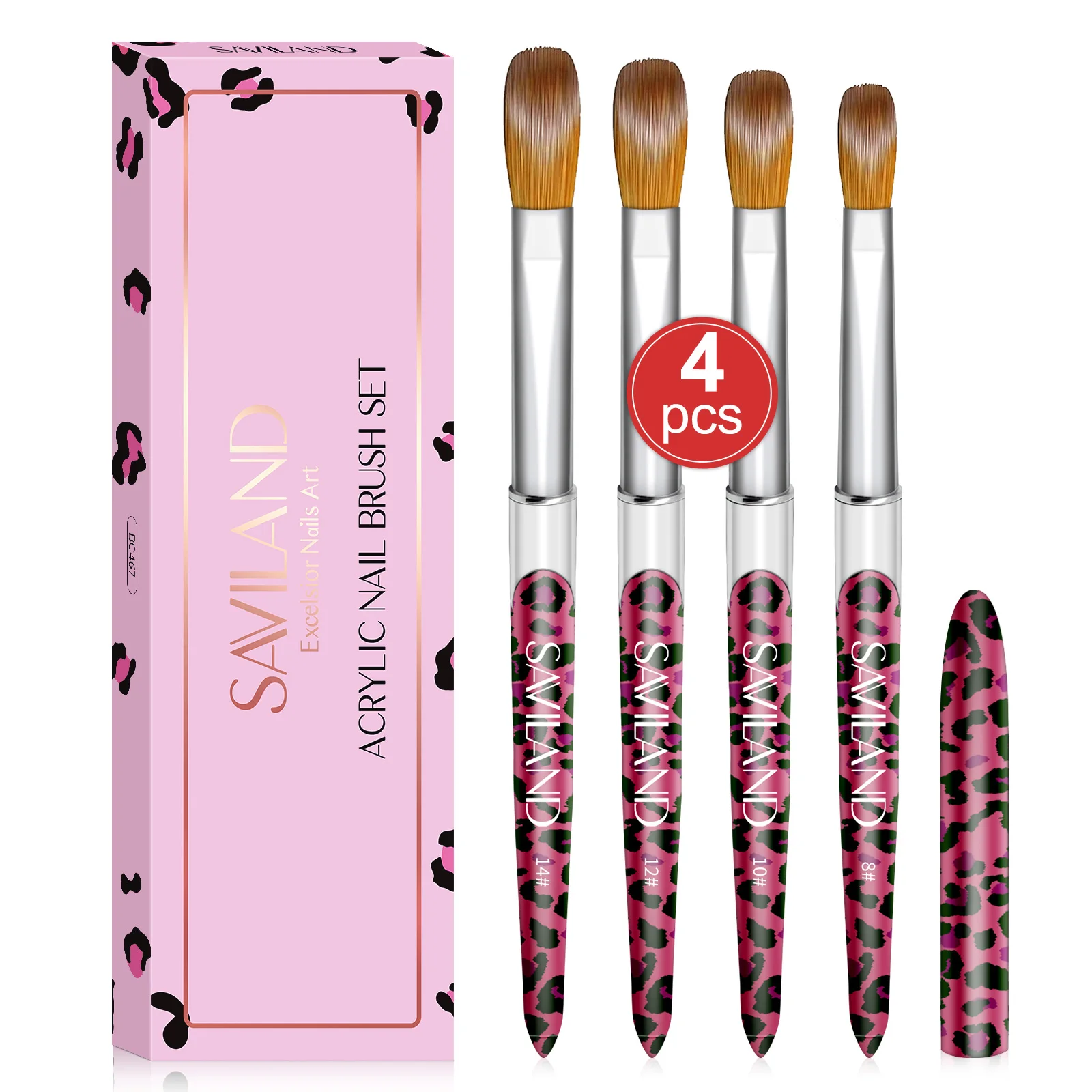 

SAVILAND 4PCS Kolinsky Acrylic Nail Brush Set Professional Sizes 8 10 12 14 for Acrylic Powder 3D Nail Art Salon Home Use
