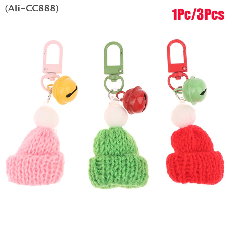 〔CC88〕Santa's Hat Cute Mini Knitted Christmas Hat Keychain Bell Charm Cartoon Pendant Girly Heart Bag Decor Hanging Accessories