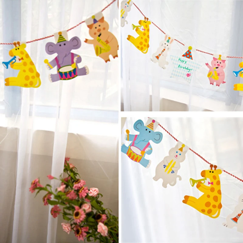 Kids Party Decoration Cartoon Animal Flag Bunting Garland Party Supplies Birthday Children's Day Wall Decor