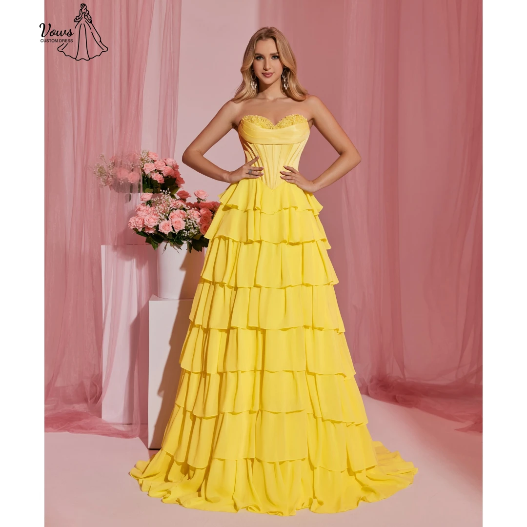 

Vows Line A Robe De Cocktail Femme Luxurious Women's Evening Dresses Woman Elegant Layered Formula Custom Made Off-shoulder Prom