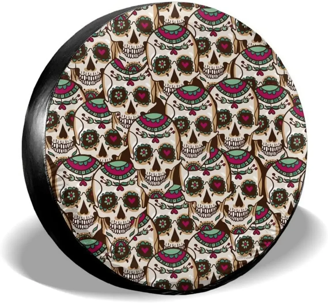 Sugar Skulls Spare Tire Cover Waterproof Dust-Proof Wheel Protectors Universal for Trailer,,SUV,RV and Many Vehicle