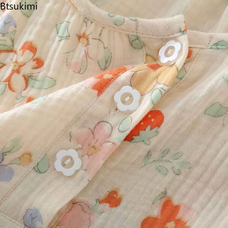 2025 New Autumn Style Ladies Pajamas Two-piece Long Sleeve Trousers Floral Print Cotton Crepe Simple and Comfortable Homewear