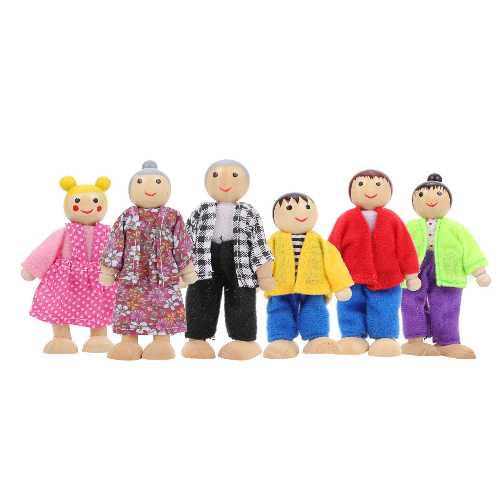 

6 PCS Mini Toys Natural Figure Family Ornament Decor Decorate Decoration Wood Textile Lovely
