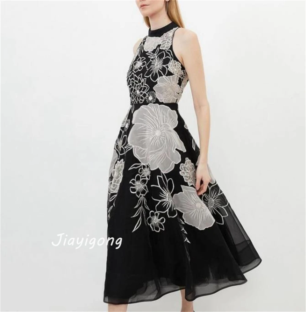 CustomizedJiayigong   Exquisite High Collar A-line Flowers Organza Ankle-Length Bespoke Occasion Dresses Prom