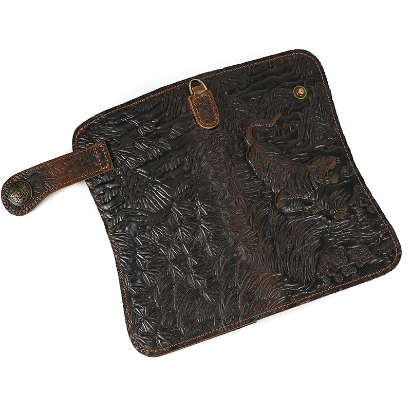 New men's genuine leather long wallet, Crazy Horse leather pattern wallet, retro iron chain anti-theft clutch bag pouch