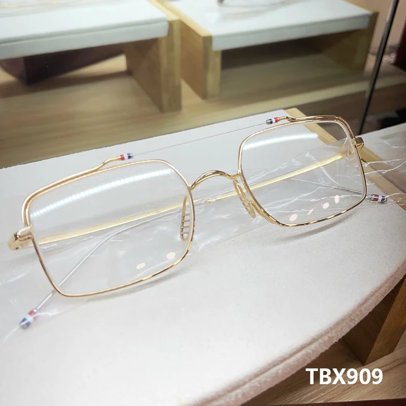 

Men Pilot Square Glasses Frame TBX909 Women Pure Titanium Ultralight Eyeglasses Double Beam Fashion Spectacles New York Brand