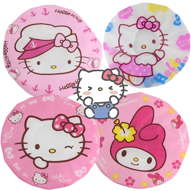 

Sanrio Hello Kitty Shower Cap Waterproof Cleaning Dust Cap Cartoon Anti-smoke Hat Bathroom Hotel Shower Hair Elastic Caps Hats