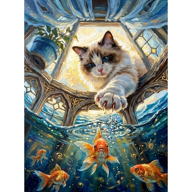 500/1000/1200/2000PCS Puzzles for Adults Cat Catching Fish Theme,Jigsaw Puzzles Brain Challenge Game Gift Home Decor
