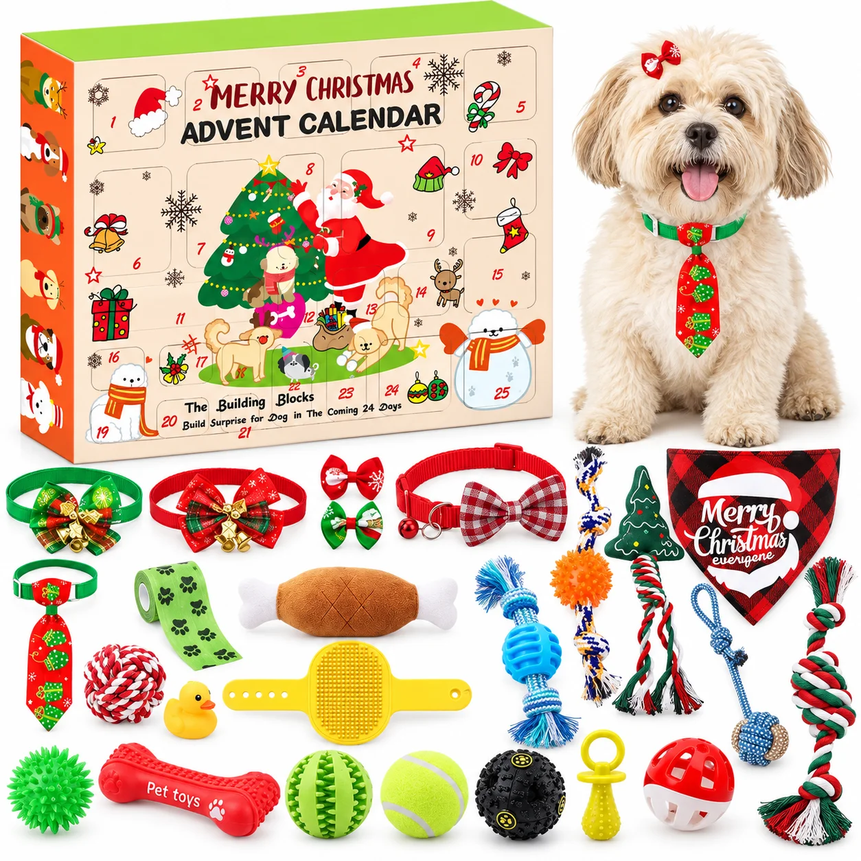 24 Pcs Dog Toy Gift Set. Christmas snowflake & snowman themed puppy hair bows with rubber bands, cute pet grooming bow accessori