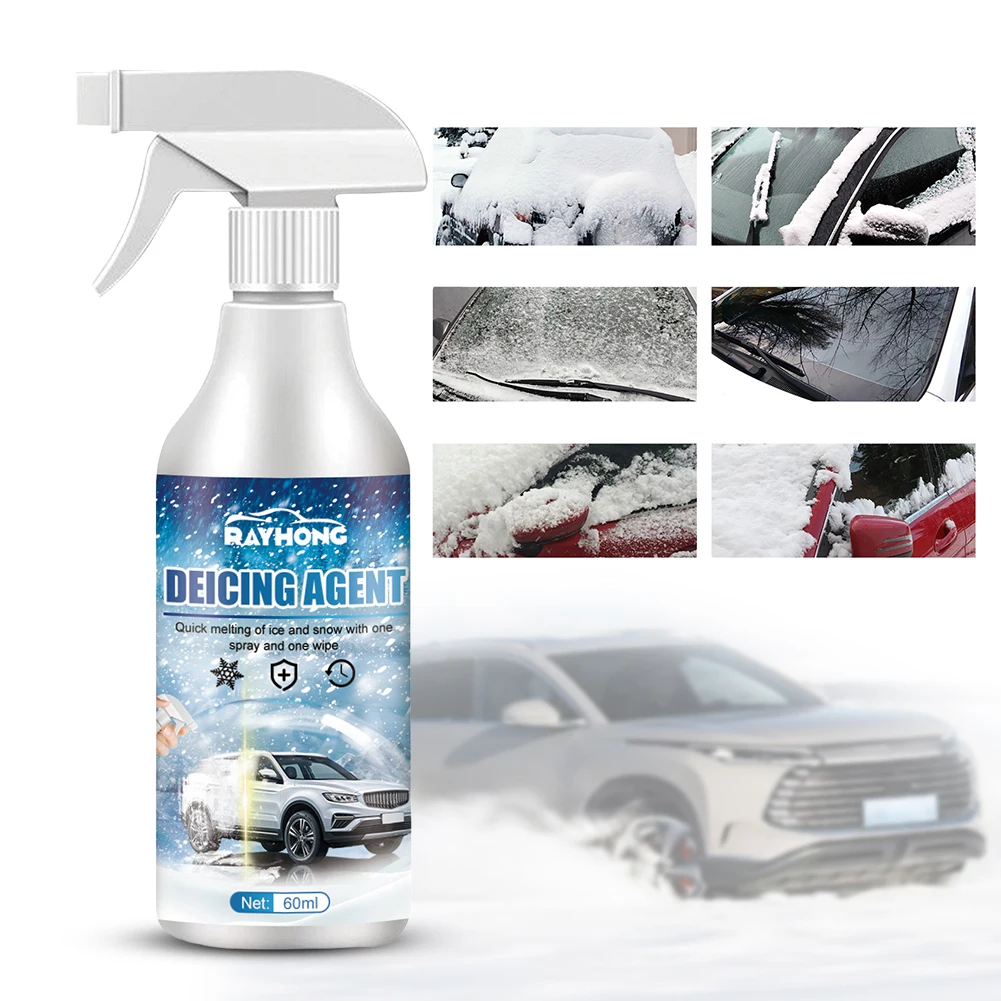 Car Window Glass Deicing 60ML Fast Ice Melting Spray Road Anti Slip Defrosting Anti Frost Spray for Car Windshield Window Mirror