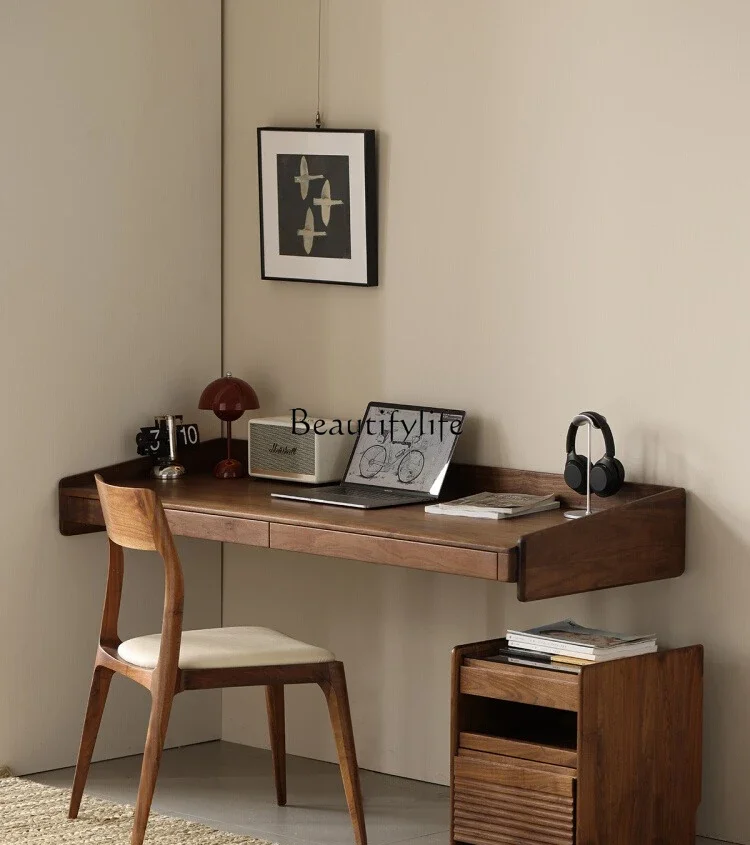 

FG10*North American black walnut pure solid wood suspended wall computer table bay window table