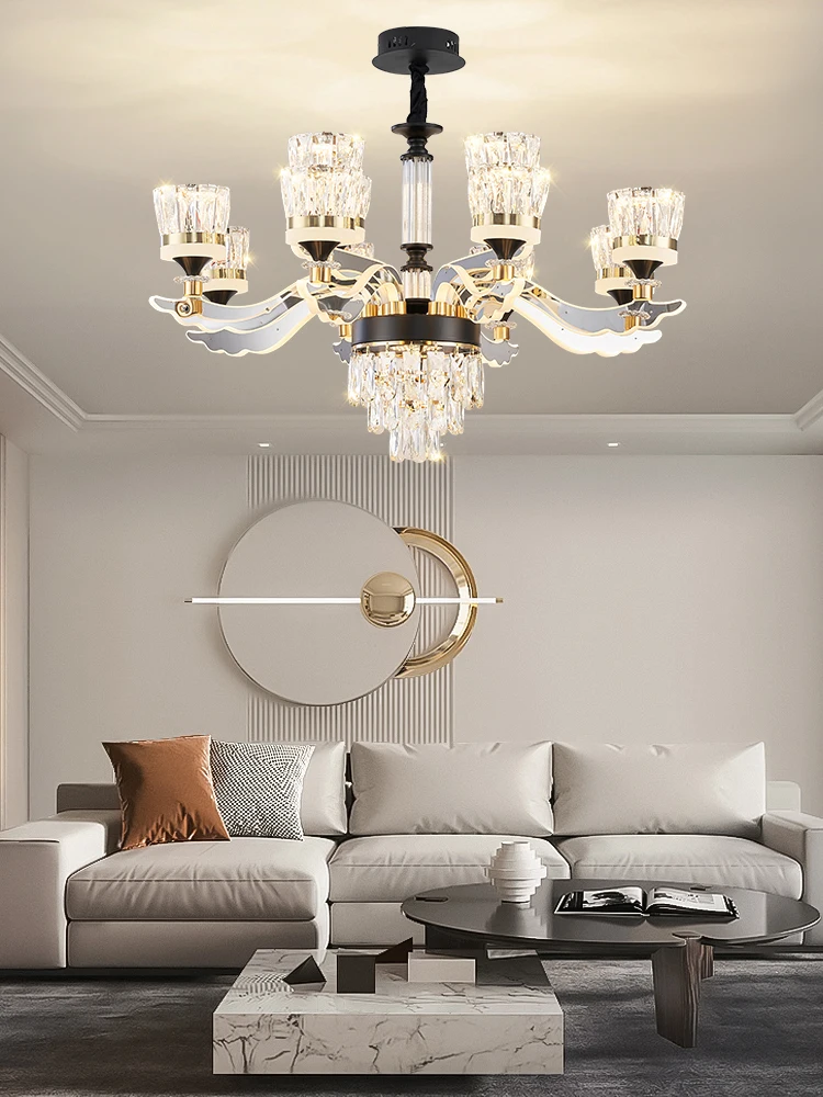 Lamp arm luminous crystal living room pendant light, modern main light, atmospheric high-end light combination, whole house set