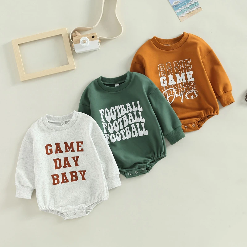 2022-09-22 Lioraitiin 0-18M Infant Baby Boys Girls  Bodysuit Long Sleeve Crew Neck Letters Football Print Jumpsuit Casual Daily