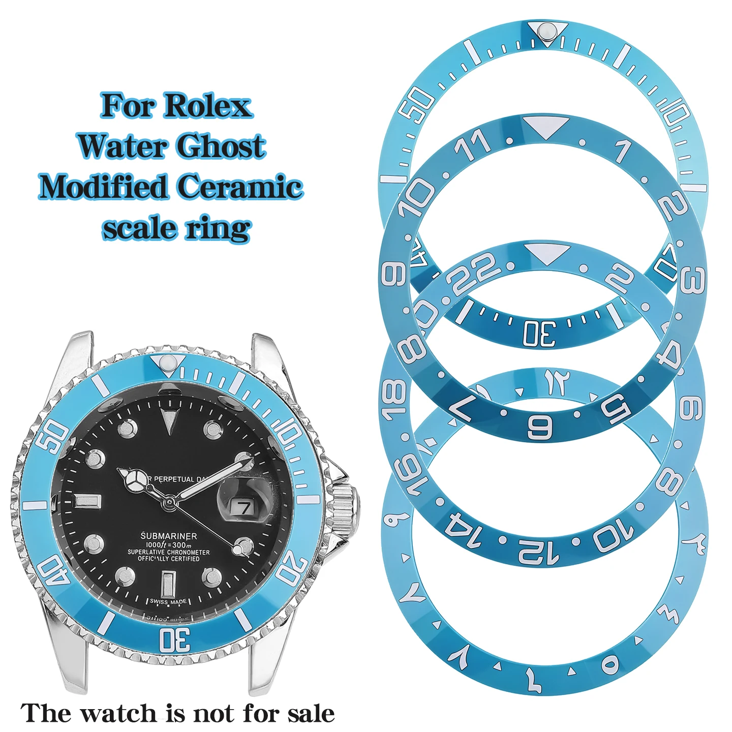 For Rolex Oyster Perpetual Submariner Water Ghost GMT-Master II Ceramic Scale Ring DIY Modified Ice Blue Digital Scale Circle 38