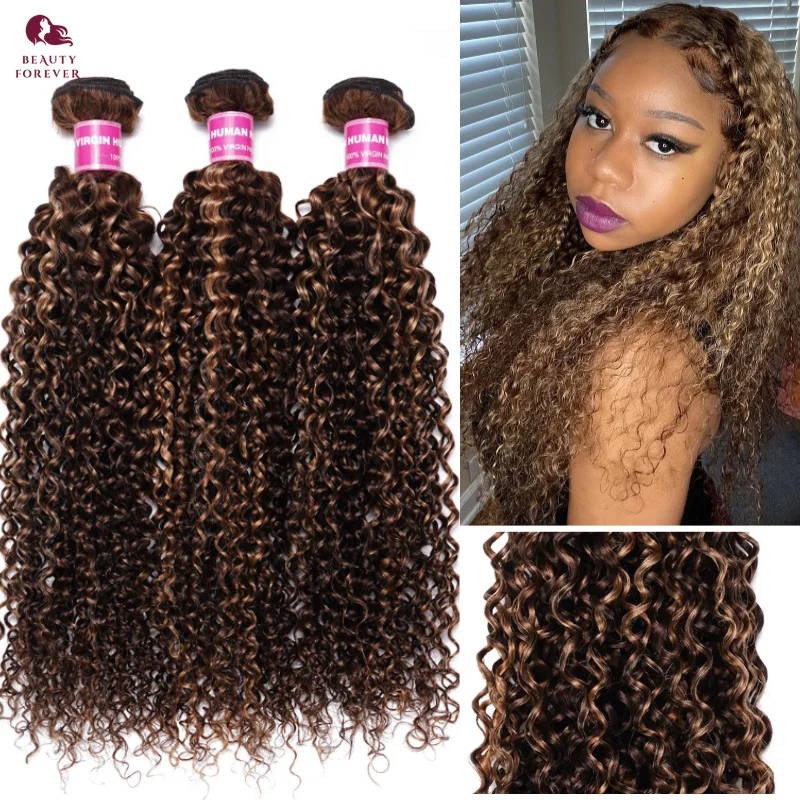 Beauty Forever #TL412 Highlights Human Hair Bundles Honey Blonde Color 100% Brazilian Jerry Curly Human Hair Extensions Weaves