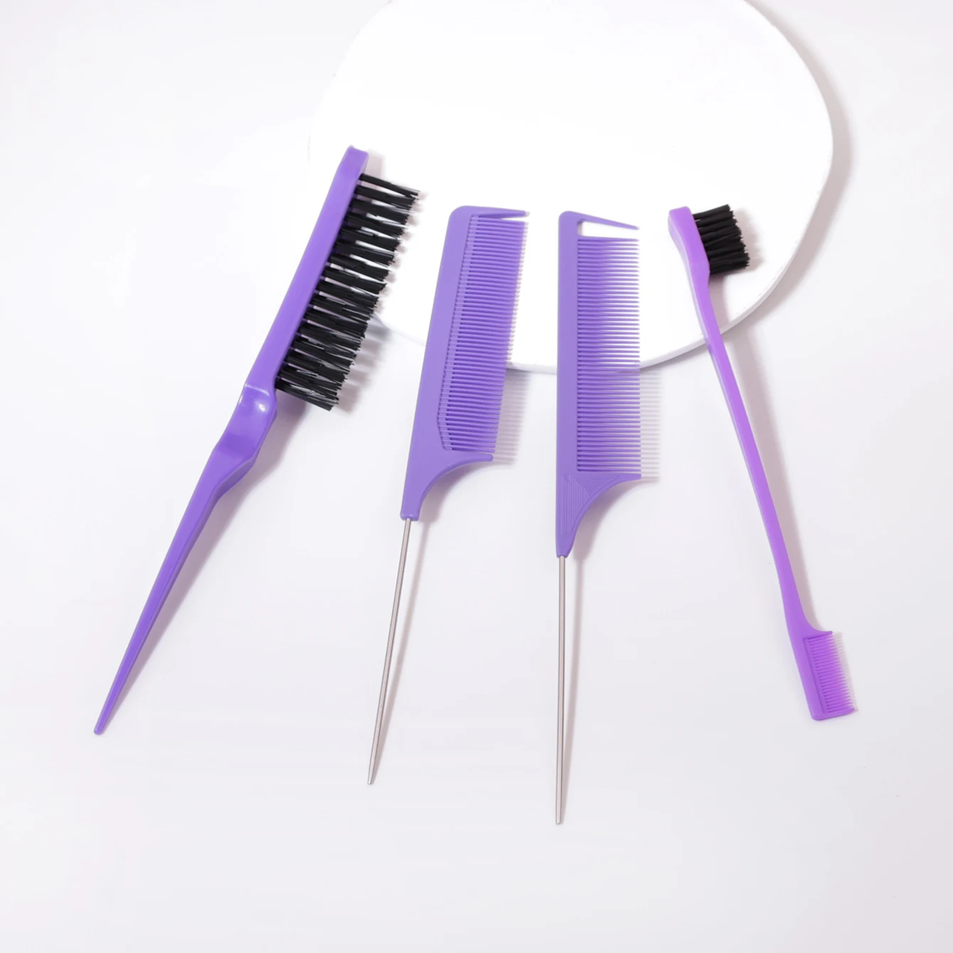 Hairstyle comb styling set of 4pc, mouse tail comb edge brush, used for brushing, and cutting hair，Special for real hair wigs