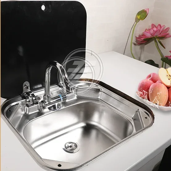 Caravan Camping Stainless Steel Hand Wash Basin with Tempered Glass Lid Camping Accessories Caravan Stainless Steel Lidded Sinks