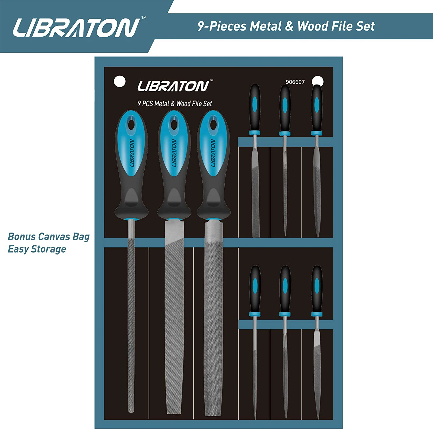 Libraton 9Pcs Metal Files Set for Metal, Needle Files, Files Rasps, Flat, Round, Half-round Files for Metalworking Woodworking