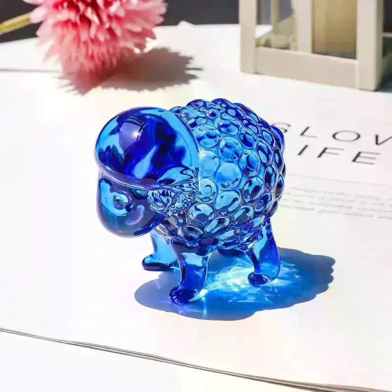 Crystal Sheep Statue 2027 Zodiac Lucky Figurine Transparent Art Ornament for Home Desktop TV Stand Decor New Year Gift