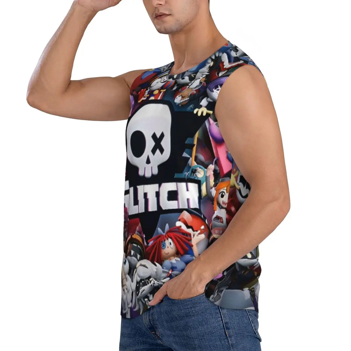 Chibis Murder Drones Uzi Doorman Fuzzy Men Sleeveless Tank Tops Quick Dry Breathable Gym Fitness Running Summer Sport Vest