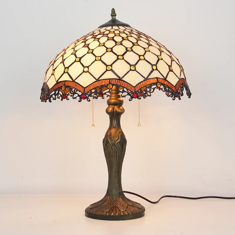 16inch 40cm European Retro Luxury Classical American Art Tiffany Desk Light Stained Glass Church Home Bedside Lamp for Bedroom