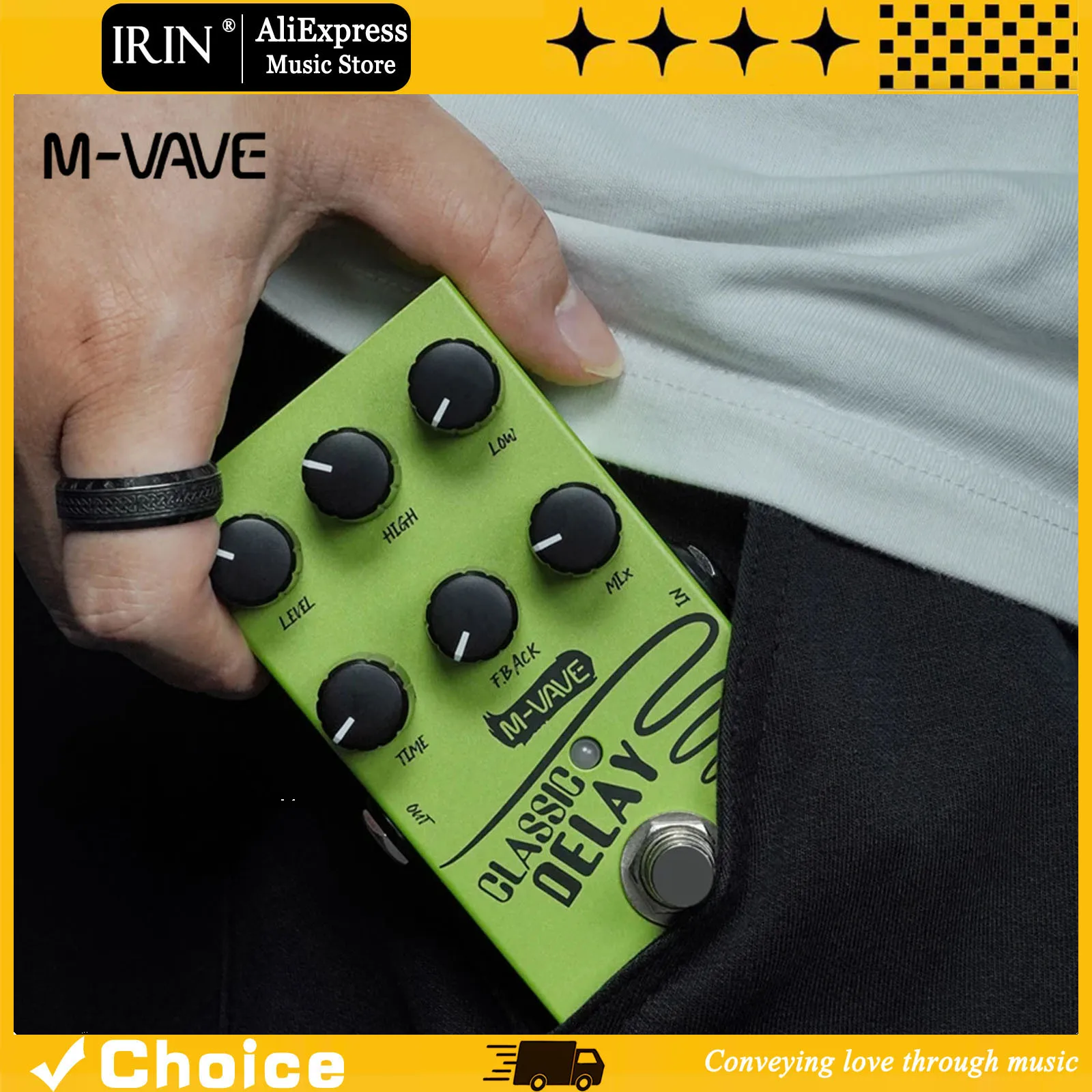 

M-VAVE Electric Guitar Effects Pedal Classic Delay Pedal Delay Time 600ms Effect True Bypass Pedal Guitar Accessories & Parts