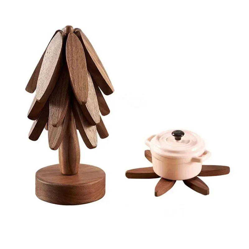 4PCS Tree Stand Wooden Trivets Decorative Anti Scald Heat Resistant Table Mat Coaster Wood Placemats Pot Coasters for Pots