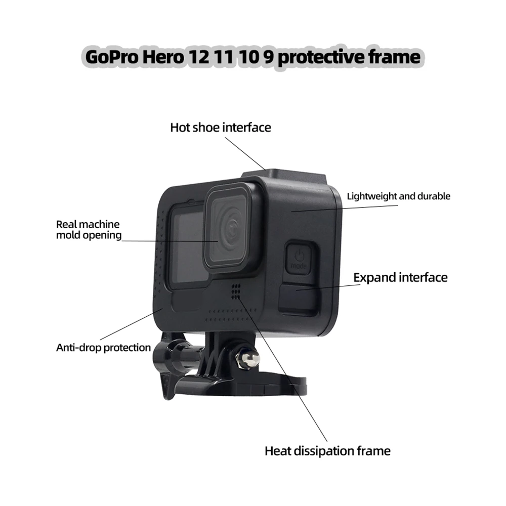 For GoPro Frame Mount Housing Case With Hot Shoe Interface Protective Frame Case For GoPro Hero 12 11 10 9 GoPro Accessories