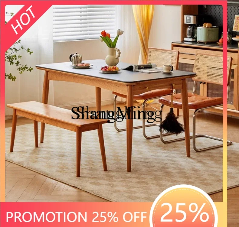 

CL solid wood black rock slab dining table household black dining table small apartment dining table and chair combination