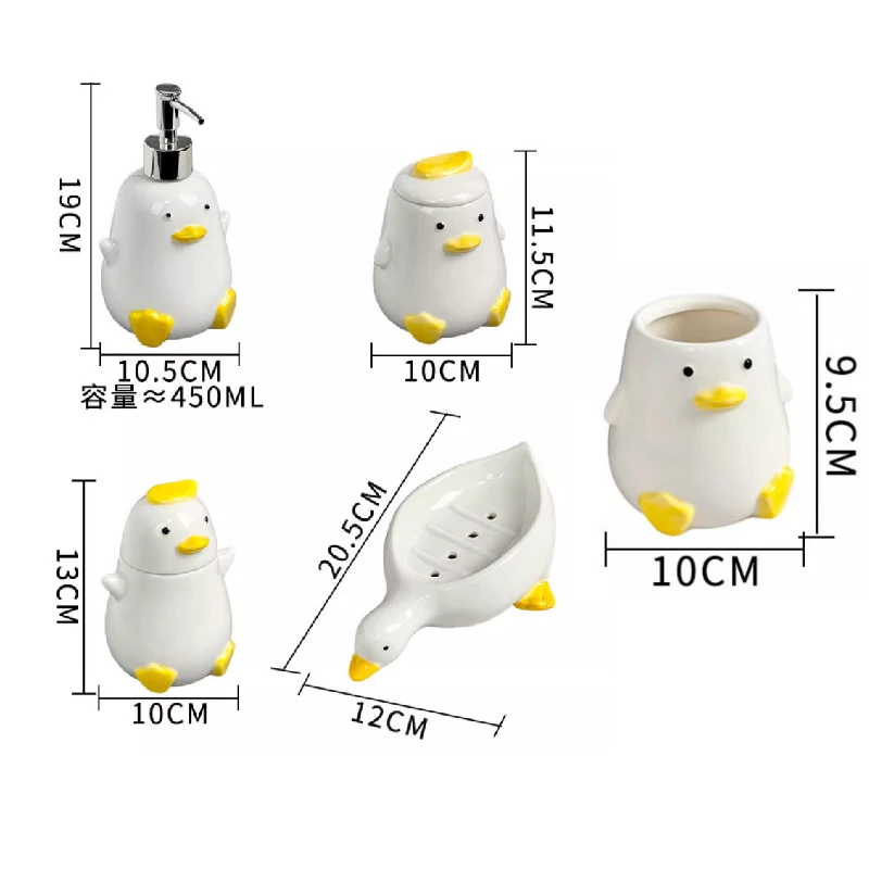 Cute Duck Soap Bottle Gargle Cup Storage Jar Ceramic Bathroom Supplies Household Toothbrush Cup Bathroom Decoration Accessories