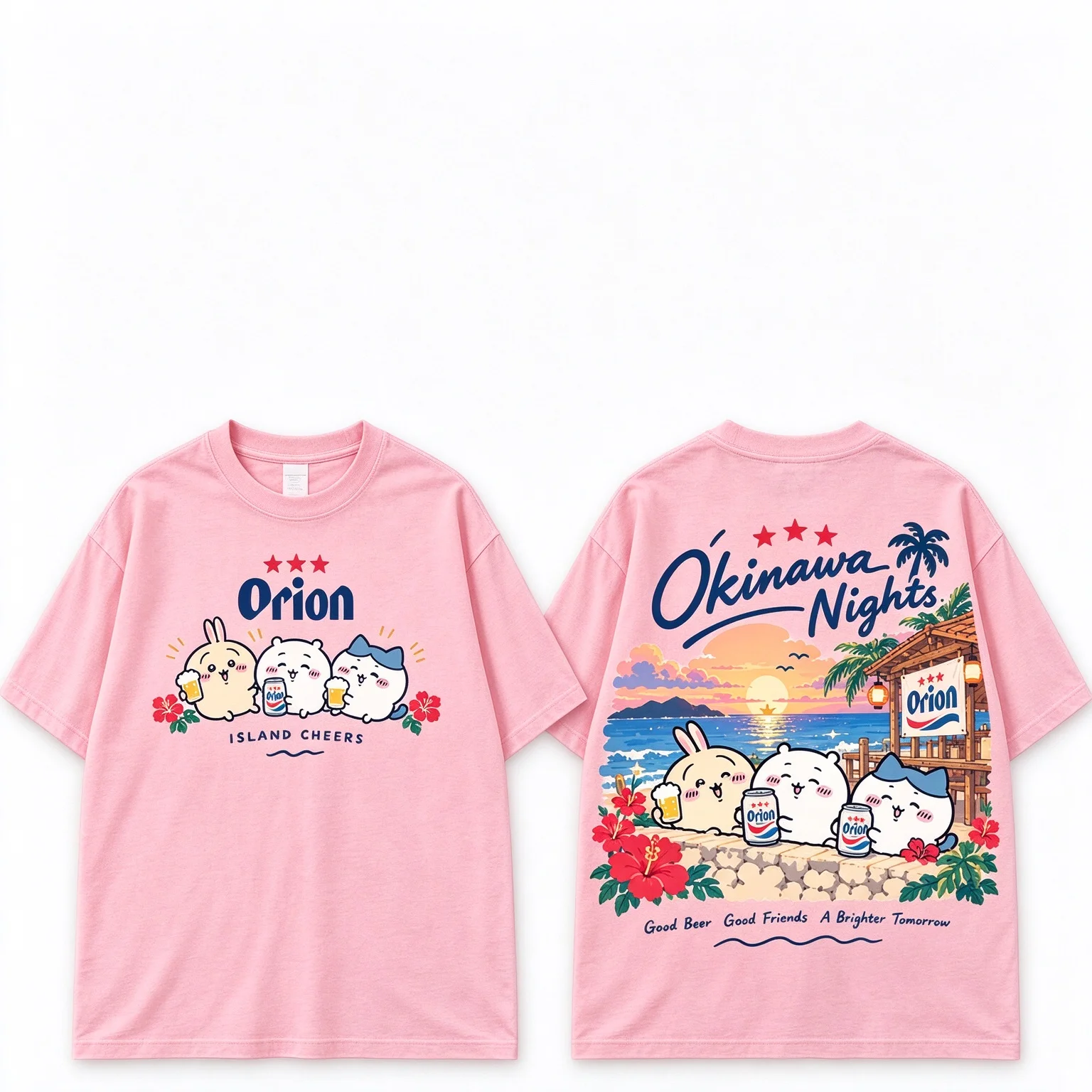 Chiikawa Cute Kawaii Okinawa Bier-T-Shirt für Herren und Damen, weiß, Retro, cooles Grafikdesign, Oversize, kurzärmelig, Streetwear-Oberteil – Detail 8